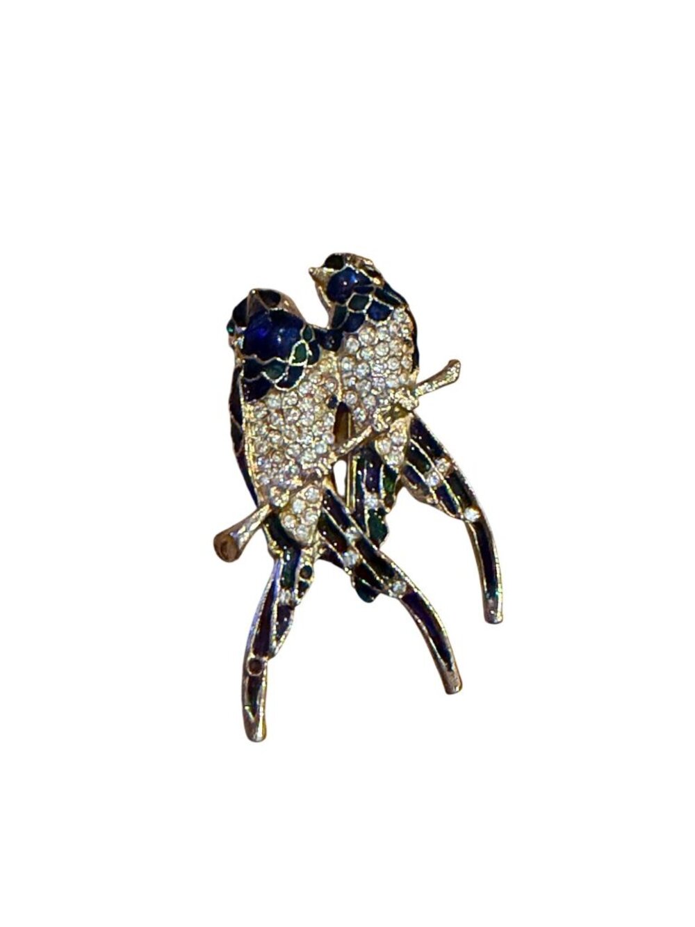 Vintage Crystal-Enamel Parrot Brooch Pin In Gift Box Gold-Tone Finish